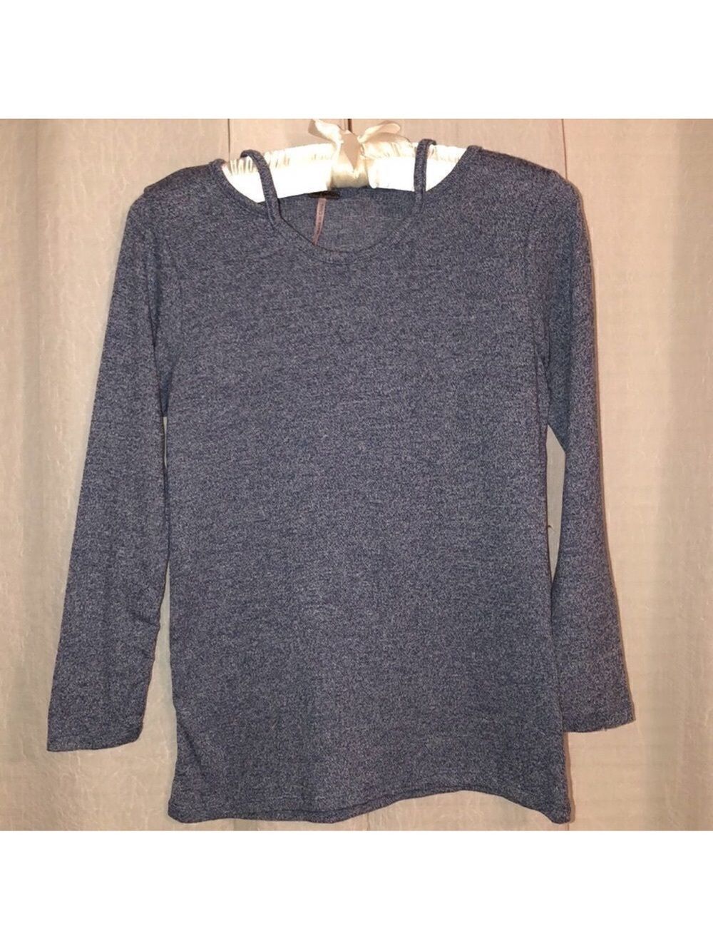 poof girls XL Fine Knit Heather Blue Long Sleeve Sweater